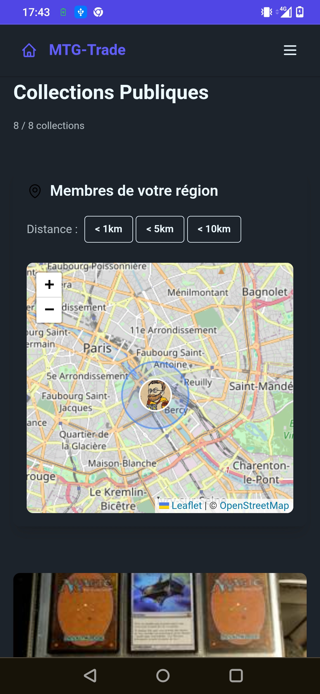 Screenshot de l'écran des cartes